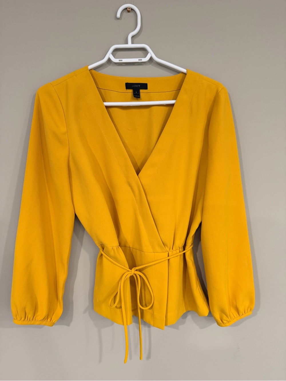 J. Crew Mustard Yellow Wrap Blouse with Waist Tie